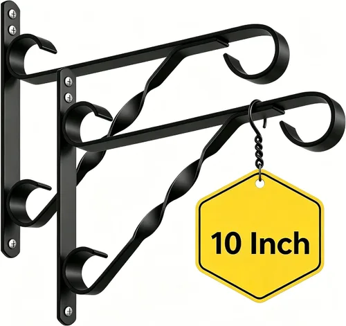 Vista 18 de AMAGABELI GARDEN & HOME Paquete de 2 colgadores colgantes para plantas al aire libre de 10 pulgadas, soportes de metal para colgar en la pared