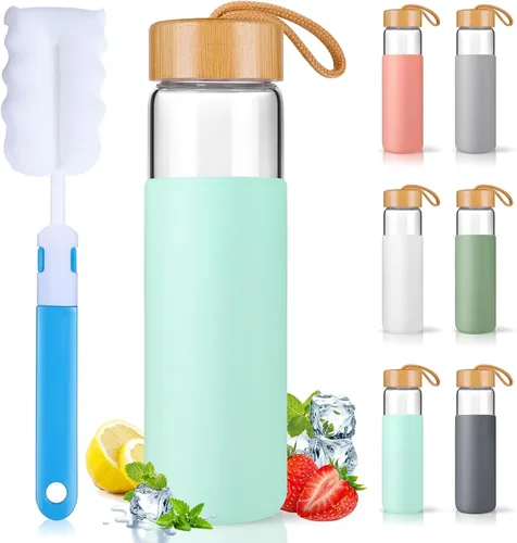Vista 13 de Botellas de agua de vidrio de borosilicato de 20 onzas con funda de silicona, libres de BPA, aptas para lavavajillas - Botellas de vidrio Arcadia