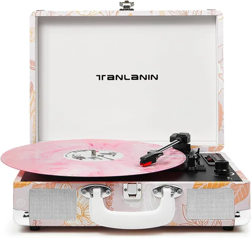 Vista 17 de TANALNIN - Tocadiscos de vinilo, tocadiscos portátil de maleta con Bluetooth de 3 velocidades con altavoces integrados, grabación USB, salida RCA
