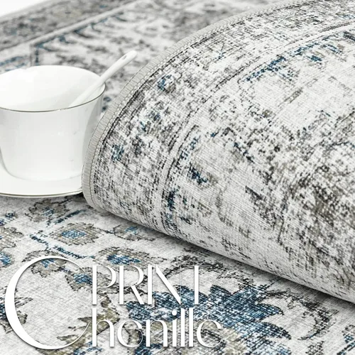 Vista 124 de jinchan Lima - Alfombra simétrica floral geométrica lavable, alfombra de entrada de medio círculo de 2 x 3, alfombra de media luna, suave y Azul