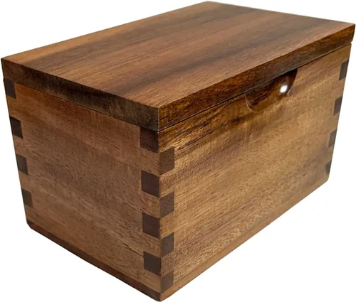 Vista 2 de Bodega de sal de madera de acacia con tapa abatible, caja de sal grande de 20 onzas para encimera de cocina, conservador de sal para sales gourmet