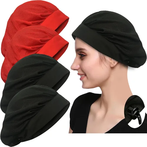 Vista 9 de Paquete de 4 u 8 gorros de chef para cocina, gorra de chef ajustable para servicio de alimentos, redes para el cabello, reutilizables, lavables