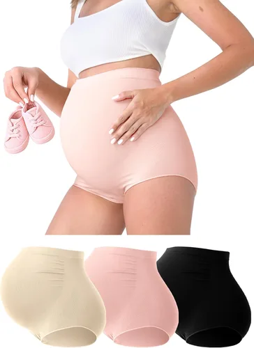 Vista 8 de Rnxrbb M-5XL 3-5 PCS ropa interior de maternidad sin costuras más tamaño sobre bulto bragas de maternidad ropa de apoyo algodón 2 negro+2 gris