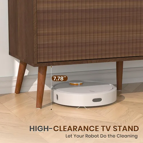 Vista 7 de Soporte de TV para sala de estar de hasta 55/60/65/70 pulgadas, consolas de TV modernas de mediados de siglo con toma de corriente, centro