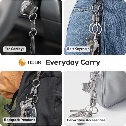 Vista 6 de TISUR Titanium Quick Release Keychain, Retractable Key Chain Detachable Keychain ClipPull Apart Key Rings for Men Women