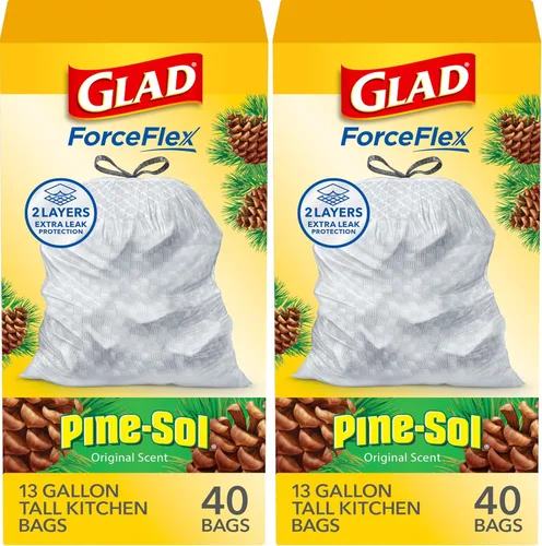 Vista 10 de Glad ForceFlex Bolsas de basura altas para cocina, 13 galones, Pine-Sol Original, 40 unidades (el paquete puede variar)