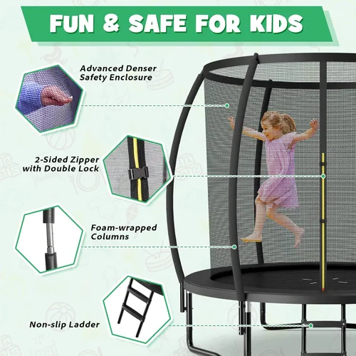 Vista 4 de Goplus Trampolines recreativos de 8 pies, 10 pies, 12 pies, 400 libras, trampolín para exteriores con cierre, escalera antideslizante, tecnología