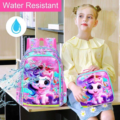 Vista 6 de AGSDON 3PCS Backpacks for Girls, 16" Elementary Kids Backpack Preschool School Bookbags and Lunch Box