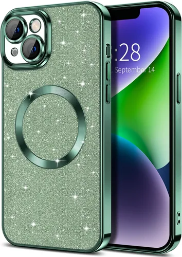 Vista 16 de Hython para iPhone 12 Funda con chispas brillantes, fundas transparentes magnéticas con protector de lente de cámara [Compatible con MagSafe]