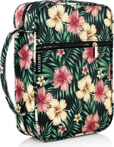 Vista 9 de Funda para la Biblia para mujeres con estampado de flores, funda de transporte para libros de la Biblia con asa duradera, funda acolchada