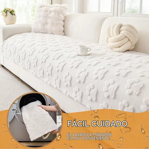 Vista 4 de Funda impermeable para sofá para perros lavable, fundas de sofá para mascotas de textura esponjosa, alfombras gruesas y suaves para perros con Blanco