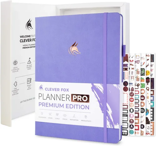 Vista 19 de Clever Fox Planner Pro Premium - Lujosa agenda semanal y mensual con organizador de presupuesto para productividad y objetivos, sin fecha, A4