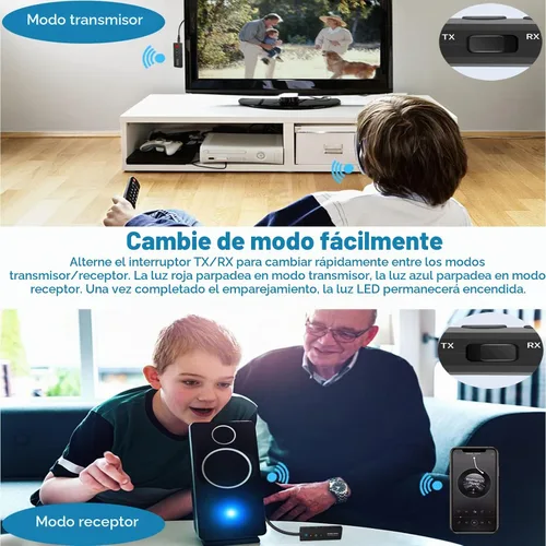 Vista 4 de Receptor transmisor Bluetooth 5.3 mejorado 3 en 1, adaptador de audio inalámbrico Isobel de 0.138 in para TV, PC, auriculares, sistema de sonidos