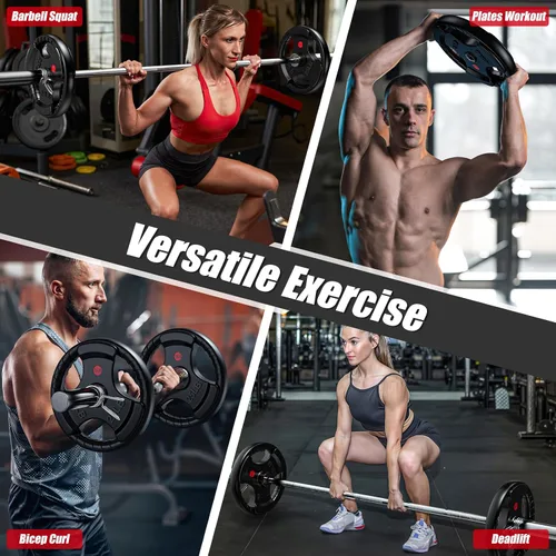 Vista 7 de GIKPAL Discos de peso de goma de agarre olímpico de 2 pulgadas para entrenamiento de fuerza, levantamiento de pesas en el hogar y el gimnasio, juego