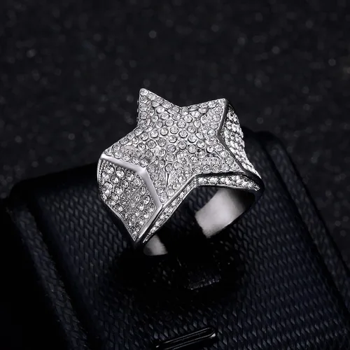 Vista 2 de ICED OUT - Anillo de boda para hombre, anillo de estrella brillante, anillo de hip hop, anillos radiantes para mujer, joyería brillante para niñas