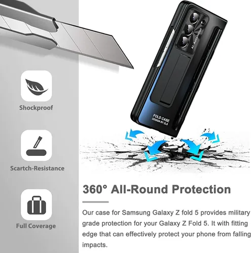 Vista 3 de Miimall Funda compatible con Samsung Galaxy Z Fold 5, protector de pantalla frontal integrado resistente a las caídas + soporte + soporte