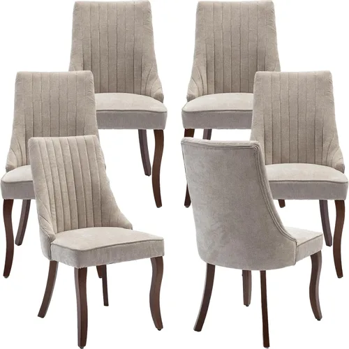 Vista 7 de Juego de 2 sillas de comedor modernas de mediados de siglo, tapizadas de tela beige, sillas de cocina y comedor, sillas de cocina con patas