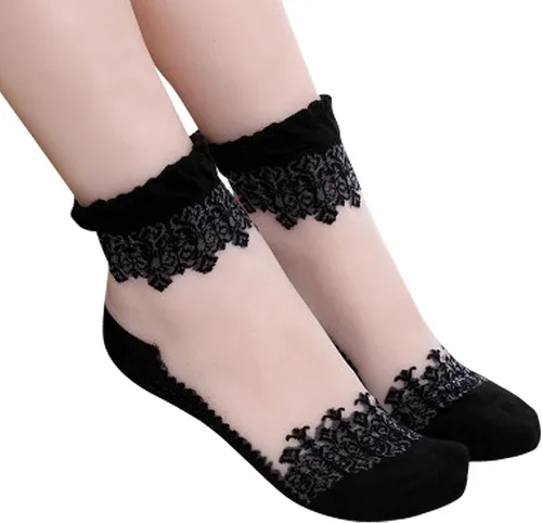 Vista 4 de Lovful 3 pares de calcetines cortos ultrafinos transparentes de encaje elástico para mujer