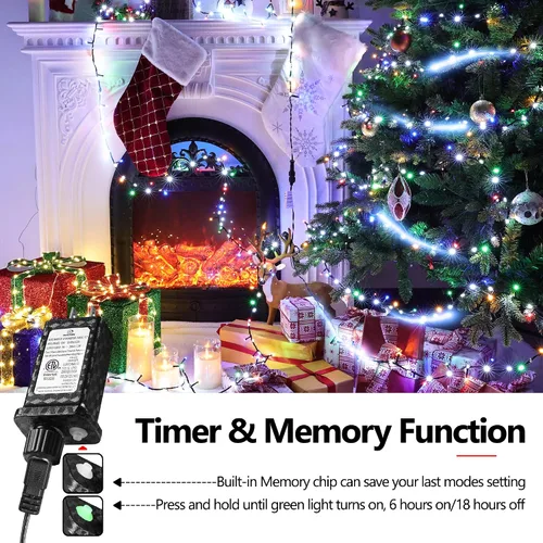 Vista 6 de iBaycon Cadena de luces de Navidad, 20 pies 240 LEDs, luces con flujo de agua conectables al aire libre, impermeables, 14 modos, cadena de luces