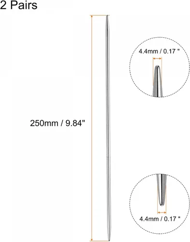 Vista 2 de uxcell Juego de 2 pares de agujas de tejer, 0.173 in de diámetro, 9,84 pulgadas de largo, acero inoxidable, agujas de suéter de doble punta