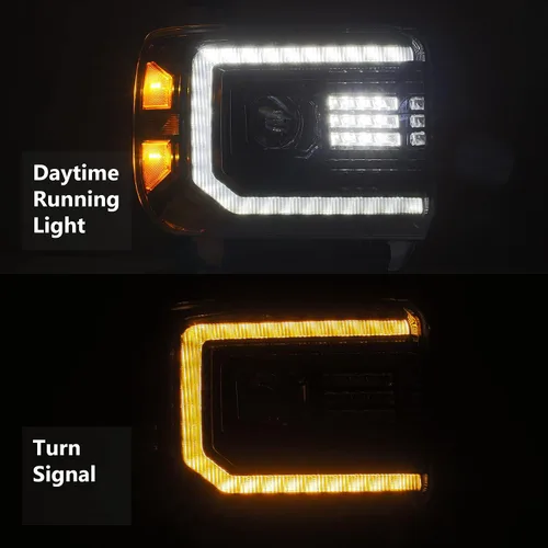Vista 2 de AlphaRex serie luxx Alpha Negro Ajuste 14-18 GMC Sierra 1500/15-18 Sierra 2500HD/3500HD Faros delanteros LED DRL Tubo Proyector con luz de activación