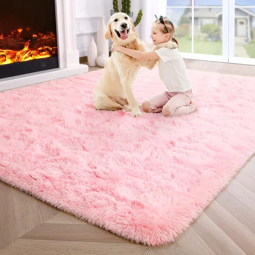Vista 125 de Noahas Alfombras de Área Grandes y Esponjosas de 5x8 pies para Sala de Estar y Dormitorio, Alfombra Gruesa de Pelo Largo Beige y Blanca, Alfombra