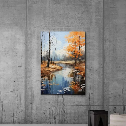 Vista 6 de Golden Tranquility, Captivating Forest Sunset, Canvas Print Embracing Autumn's Beauty with Blue Skies, Fall Trees, and Nature's Splendor, Canvas