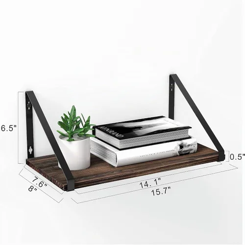 Vista 3 de BAMEOS Estantes flotantes de madera rústica para pared con soporte de metal, estantes montados en la pared para sala de estar, oficina y dormitorio