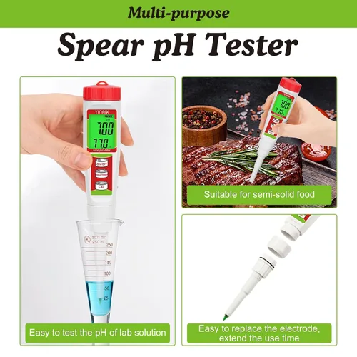 Vista 6 de Medidor de pH digital para alimentos YINMIK Medidor de pH para fermentación de alimentos con kit de solución de calibración Tiras de prueba de pH