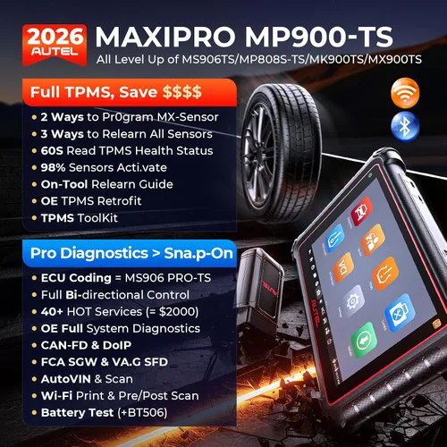 Vista 2 de Autel - Escáner TPMS MaxiPRO MP808TS, herram. de programación TPMS 2023, versión actualiz. de MP808, escaneo bidireccional MP808K, solución TPMS