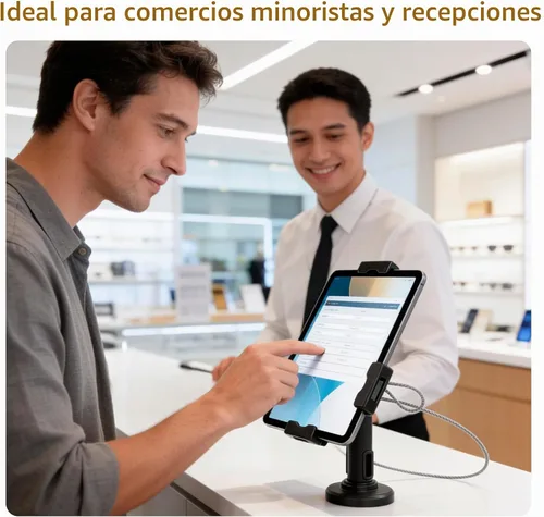 Vista 5 de Mount-It! Soporte universal para quiosco POS para tablet con bloqueo de cable y soporte de montaje en pared, abrazadera ajustable para tabletas