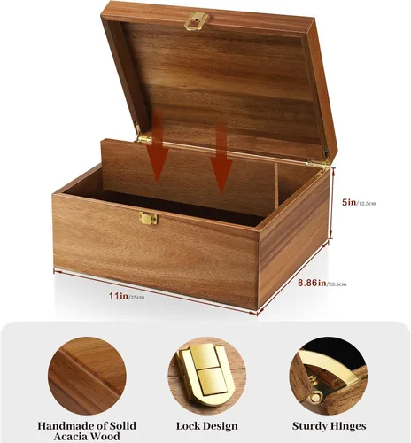 Vista 4 de Caja de recuerdo de madera de acacia con tapa con bisagras