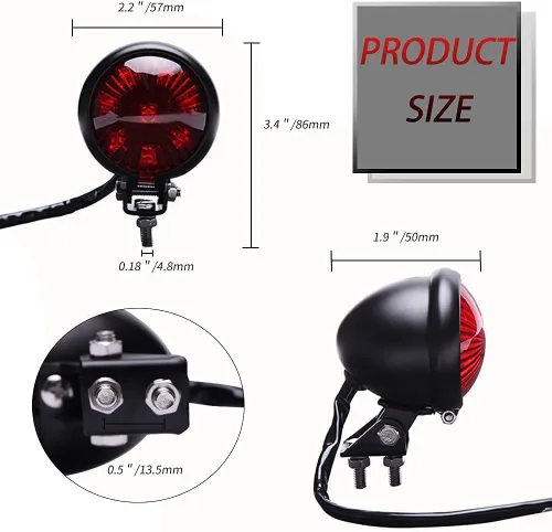 Vista 6 de Lámpara trasera de motocicleta LED estilo Bates con soporte para matrícula, luz de freno tipo bala, compatible con Cafe Racer, Bobber, Chopper, Rojo