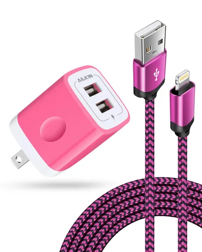 Vista 8 de AILKIN Cargadores de iPhone, [certificado Apple MFI] Cable Lightning trenzado de 6 pies de largo + cargador de pared USB, cable de alimentación