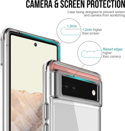 Vista 6 de Funda para Google Pixel 6a: cubierta de teléfono a prueba de golpes de grado militar con protector de pantalla de vidrio templado, antiarañazos
