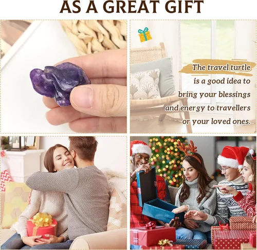 Vista 4 de QINJIEJIE Figuras de tortuga de viaje de cristal de amatista, cristales curativos, el mejor regalo de viaje para mujeres, hombres, viajeros, amantes