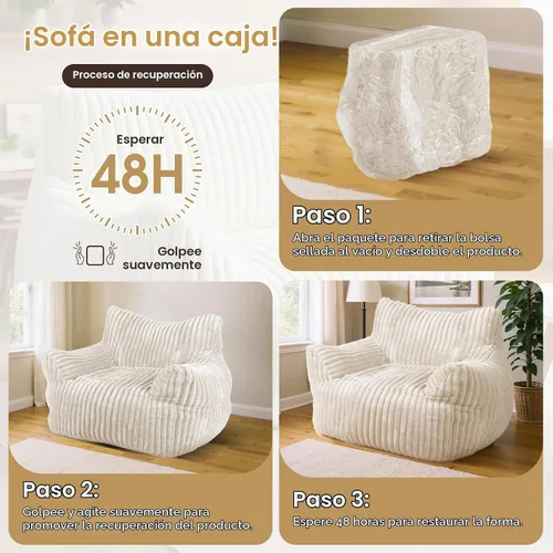 Vista 7 de Puf gigante de felpa de gran tamaño con reposabrazos Beige