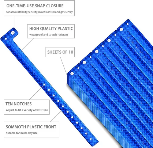 Vista 3 de OUCHAN Pulseras holográficas de plástico para fiestas, color azul, paquete de 500 pulseras de vinilo para eventos, clubes, reuniones de música