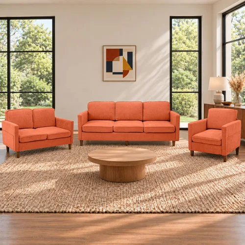 Vista 24 de Kingfun Juego de 2 sillas decorativas, sillas de sala de estar, sillón de lectura de mediados de siglo, felpilla con pie de madera maciza