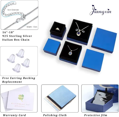 Vista 5 de JIANGXIN Teardrop Birthstone 925 Sterling Silver Rhodium Plated Gemstone Jewelry Set for Women Stud Earring Pendant Necklace 1618inch Italian Box