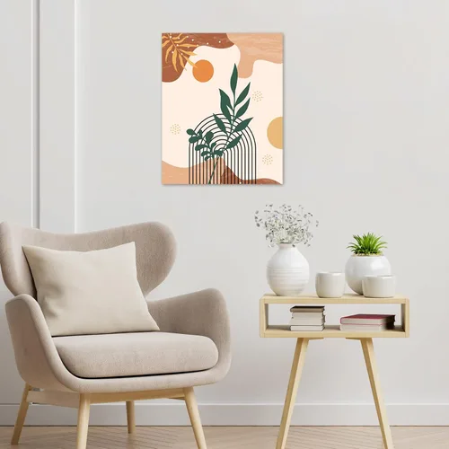 Vista 4 de MEECI Arte de pared minimalista bohemio de mediados de siglo, planta moderna con hojas verdes y doradas, lienzo botánico, arte de pared, pintura
