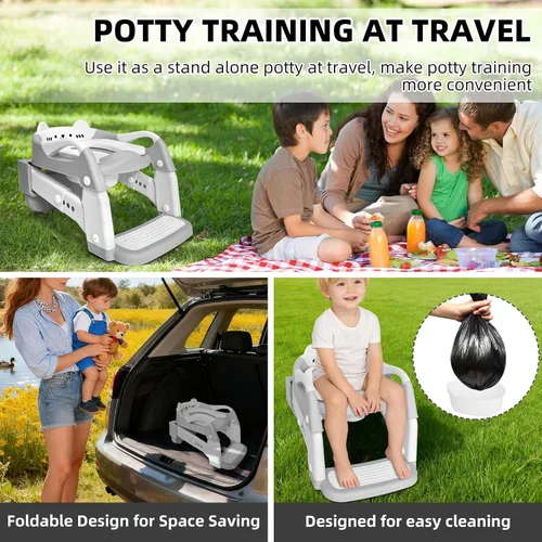 Vista 8 de Asiento de entrenamiento para ir al baño, asiento de inodoro mejorado para niños y niñas, inodoro de entrenamiento 3 en 1 con taburete escalonado