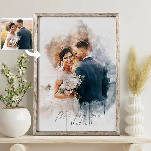 Vista 8 de NAZENTI Retrato Acuarela a partir de Foto, Regalos del Día de la Madre para Mamá, Regalos de Foto para Abuela, Lienzo Personalizado para Mamá