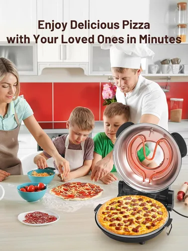 Vista 6 de KEENSTAR Horno eléctrico para pizza interior con piedra de cerámica esmaltada, máquina de pizza portátil de 12 pulgadas con temporizador ajustable