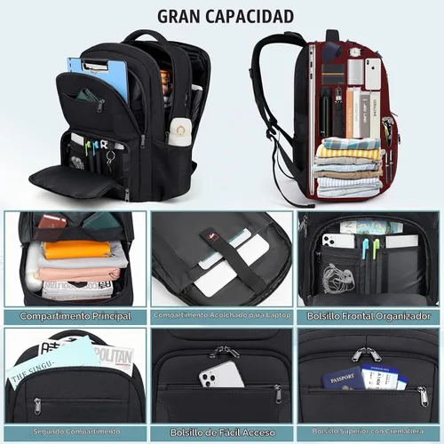 Vista 2 de Mochila de viaje para laptop de 17 pulgadas, extra grande, con orificio de carga USB, 45L, antirrobo, resistente al agua, bolsa para computadora