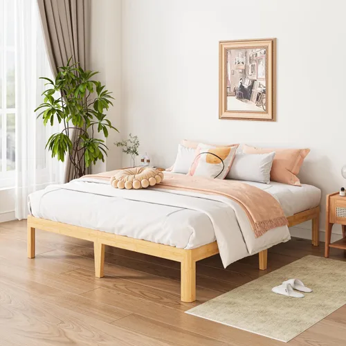 Vista 9 de ZIYOO Marco de cama de plataforma de bambú de tamaño matrimonial de 12 pulgadas, diseño minimalista moderno, soporte resistente, fácil montaje,