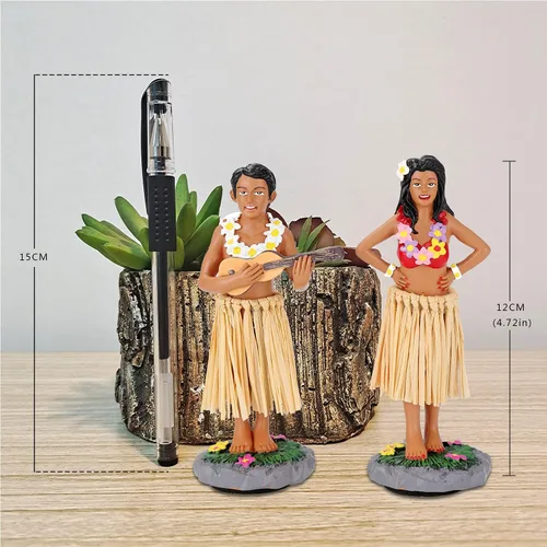 Vista 2 de Hula - Figura de tablero de instrumentos de pareja para niñas y niños, 4.72 pulgadas de alto, color de pareja, patrón floral, tema cultural