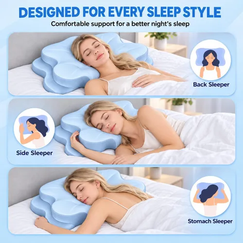 Vista 3 de Almohada cervical de espuma viscoelástica, alivio del dolor de Azul