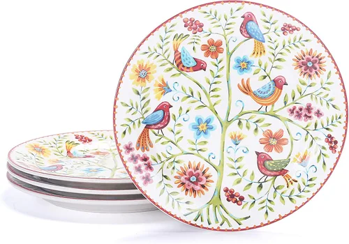 Vista 24 de Bico Blossom Symphony - Juego de 4 platos de ensalada de 8.75 pulgadas de cerámica, platos de postre para ensalada, aperitivo, guarniciones, aptos