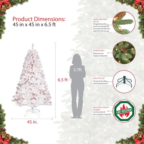 Vista 7 de Puleo International Árbol de Navidad artificial de abeto norte preiluminado de 6.5 pies con 400 luces, color blanco
